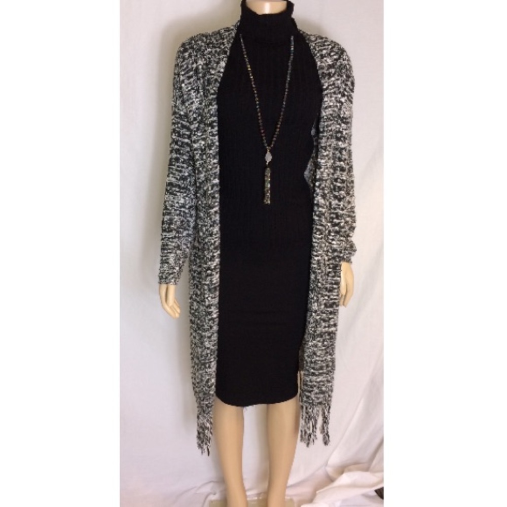 Gray Fringe Long Cardigan